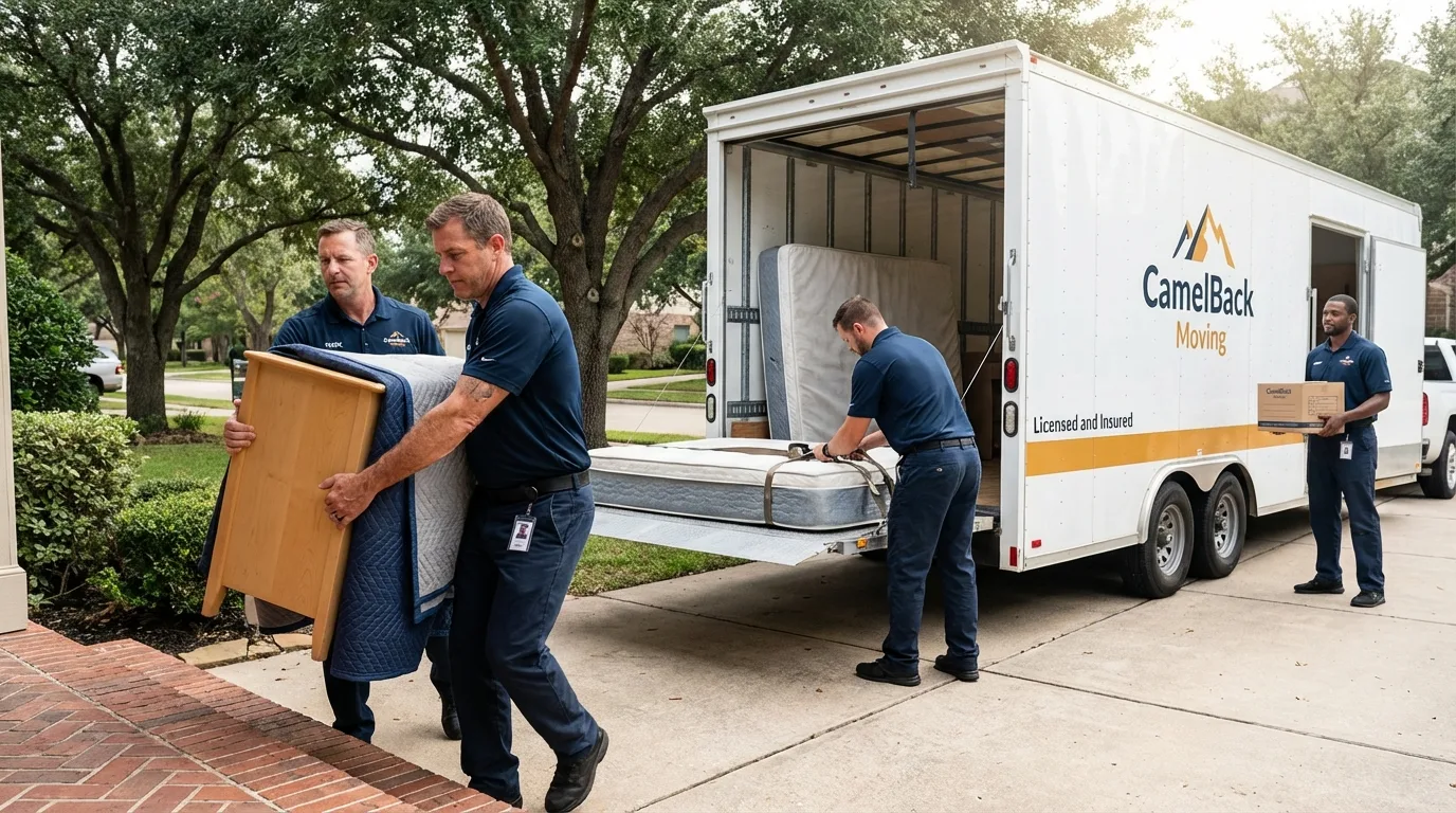 Crew loading residential truck for cross-state move from Stockton, KS