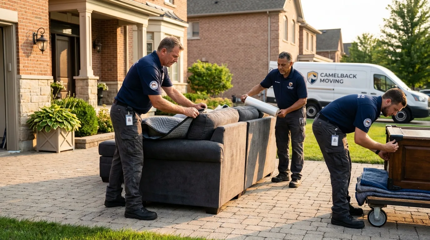 Large estate moving crew wrapping furniture in Stockton, KS