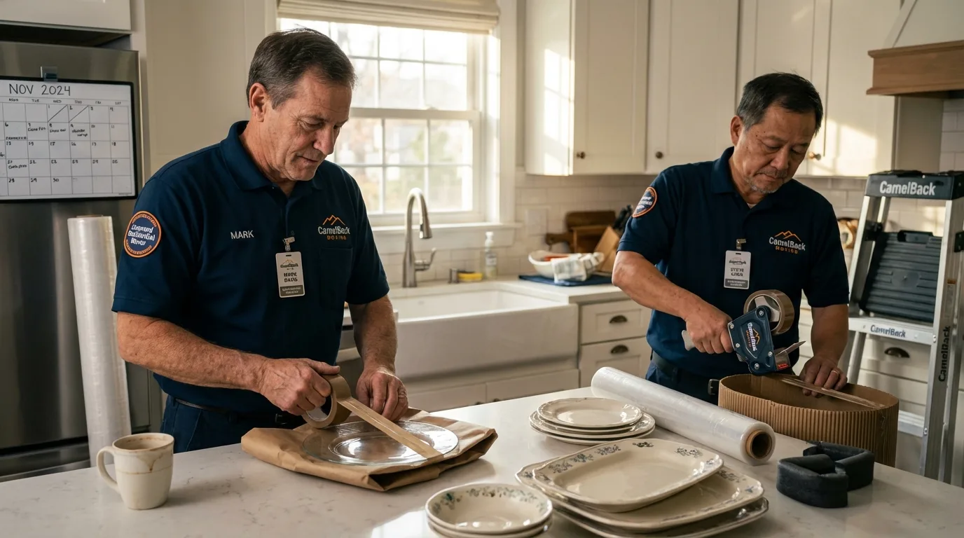 Professional crew packing kitchen dishware in Stockton, KS